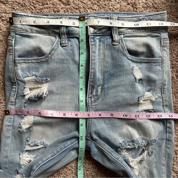 American Eagle Outfitters Super Stretch Distressed Light Wash Denim Jeans 2R - Picture 7 of 9